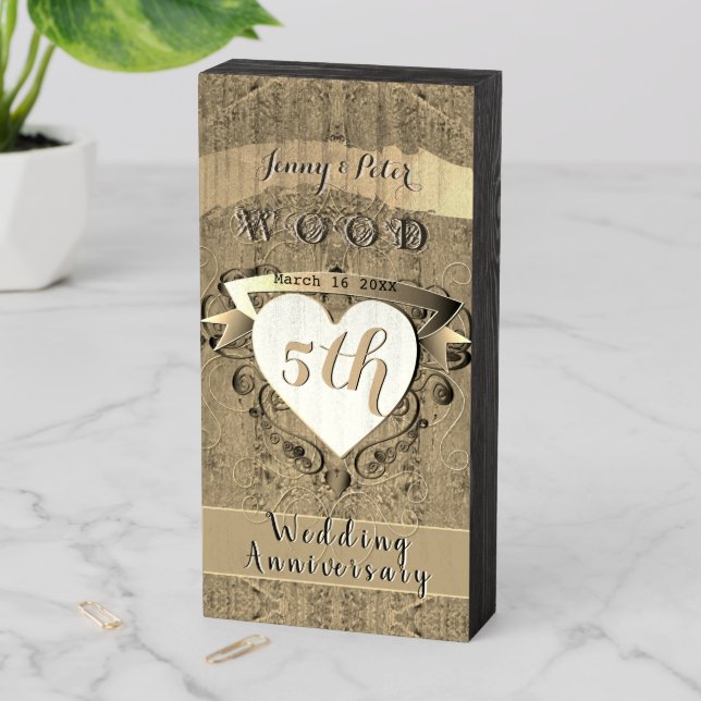 5th Wedding Anniversary "Wood"     Wooden Box Sign (In Situ Vertical)