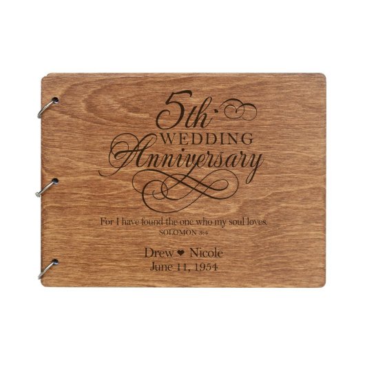 5th Wedding Anniversary Wooden Guest Book (Front)