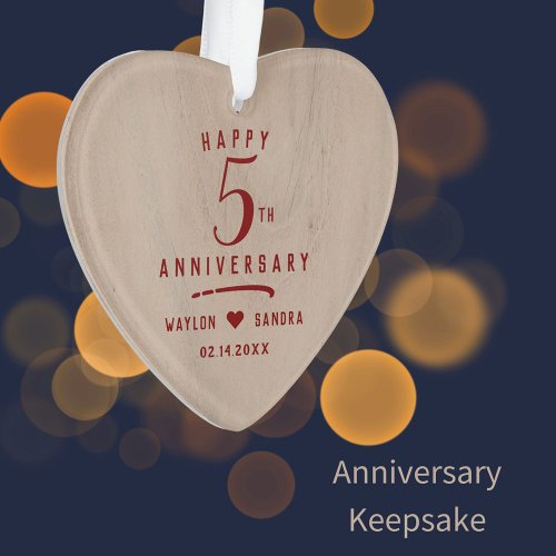 5th Wood Gift Wedding Anniversary Ornament