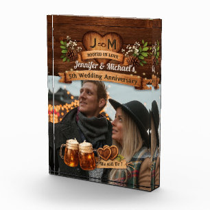 5th Wood Wedding Anniversary Ceremony Photo Rustic Block