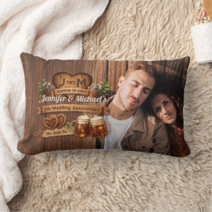 5th Wood Wedding Anniversary Ceremony Photo Rustic Lumbar Pillow