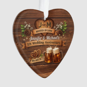 5th Wood Wedding Anniversary Ceremony Photo Rustic Ornament