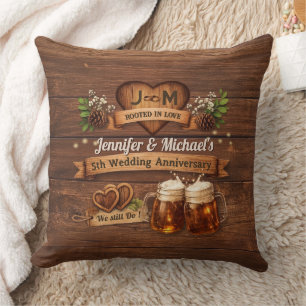 5th Wood Wedding Anniversary Ceremony Photo Rustic Throw Pillow