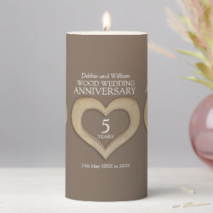 5th wood wedding anniversary custom brown pillar candle