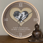 5th Wood wedding anniversary custom photo heart Clock<br><div class="desc">Wood heart effect wedding anniversary clock with a real wood surround or the surround of your choice, personalized with your own couples photo, year of marriage, and names or relationship to you. The example reads Emily & Matthew Vermeulen 5th Wood Wedding Anniversary and your marriage and current date. Other matching...</div>