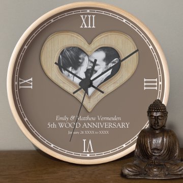 5th Wood wedding anniversary custom photo heart