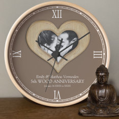 5th Wood Wedding Anniversary Custom Photo Heart Clock at Zazzle