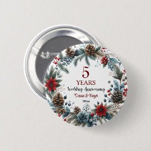 5th Wood Wedding Anniversary Elegant Winter Button