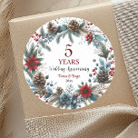 5th Wood Wedding Anniversary Elegant Winter Classic Round Sticker