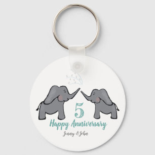 5th wood wedding anniversary elephant key ring