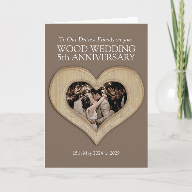 5th wood wedding anniversary friends photo card (Front)