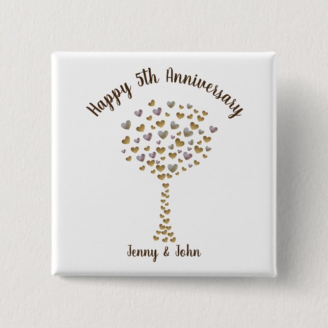 5th wood wedding anniversary gift magnet button (Front)