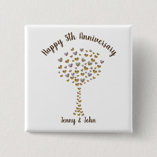 5th wood wedding anniversary gift magnet button