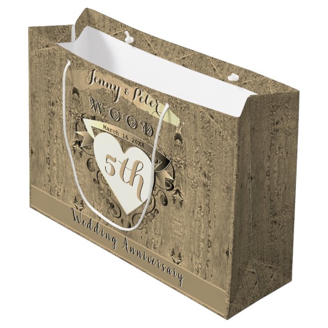 5th Wood Wedding Anniversary   Large Gift Bag (Front Angled)