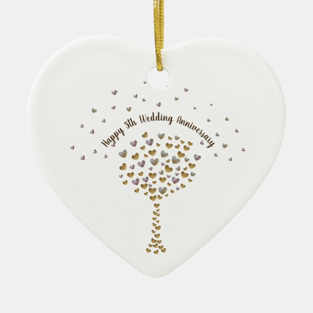 5th Wood Wedding Anniversary ornament with tree (Front)