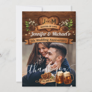5th Wood Wedding Anniversary Photo Thank you Chic Card