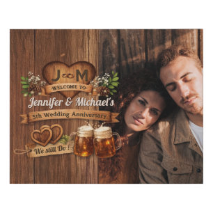 5th Wood Wedding Anniversary Photo Welcome Rustic Faux Canvas Print