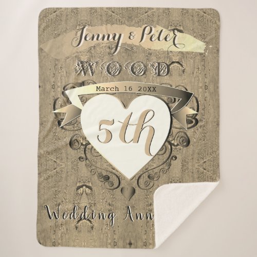 5th Wood Wedding Anniversary    Sherpa Blanket