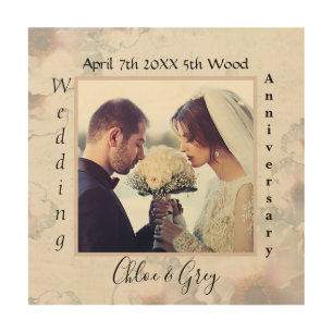 5th Year Wood Anniversary Antique Wood Grain Wall Art