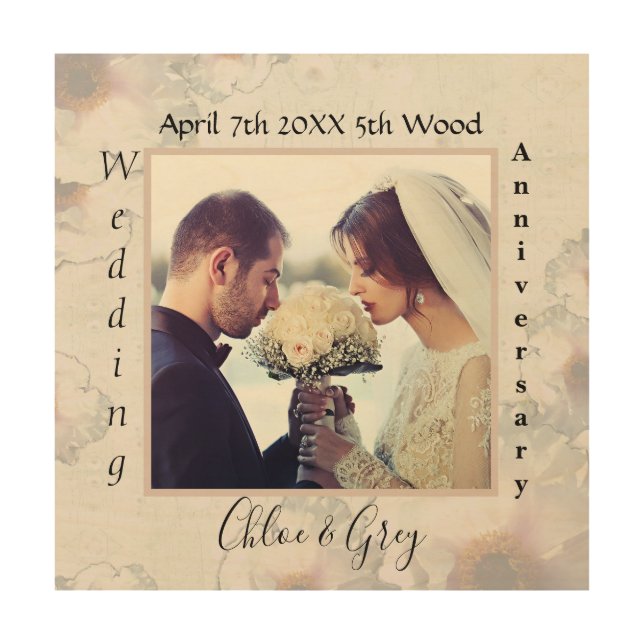 5th Year Wood Anniversary Antique Wood Grain Wood Wall Art (Front)