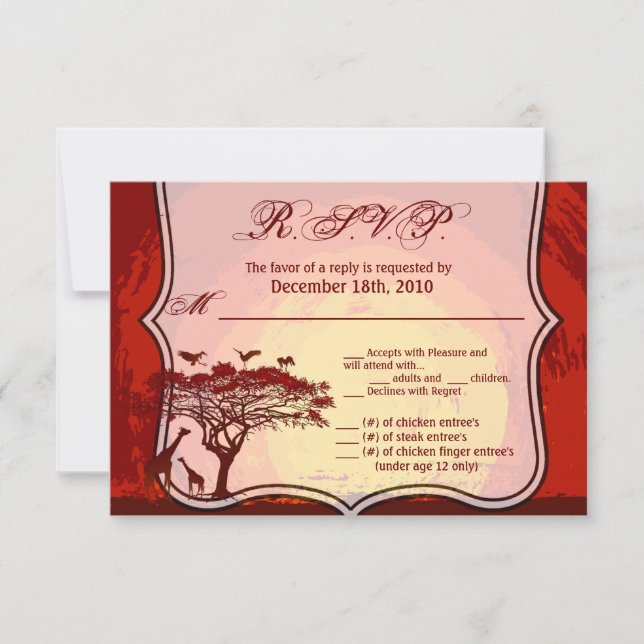 5x3.5 R.S.V.P. Card African Safari Giraffe Sunset (Front)