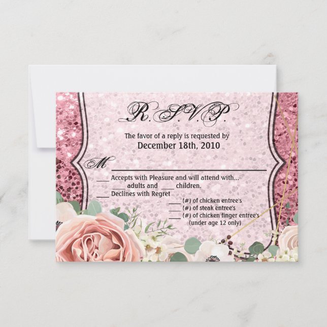 5x3.5 R.S.V.P. Card Geometric Garden Rose Glitter (Front)