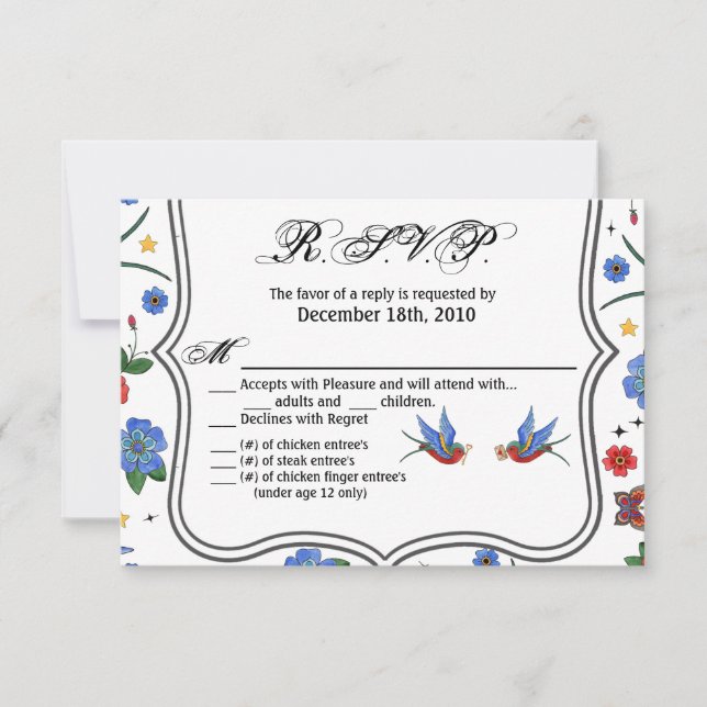 5x3.5 R.S.V.P. Card Traditional Bird Tattoo Sparro (Front)