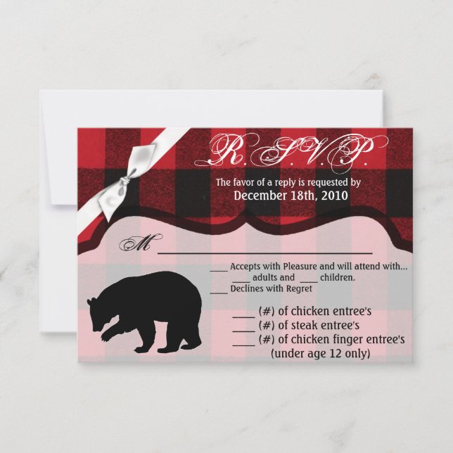5x3.5 R.S.V.P. Card XMAS Red Buffalo Plaid Bear (Front)