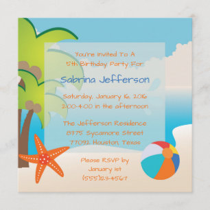 5x5 Beach Party Birthday Party Invitation