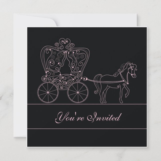 5x5 Black Carriage Wedding Invitation (Front)