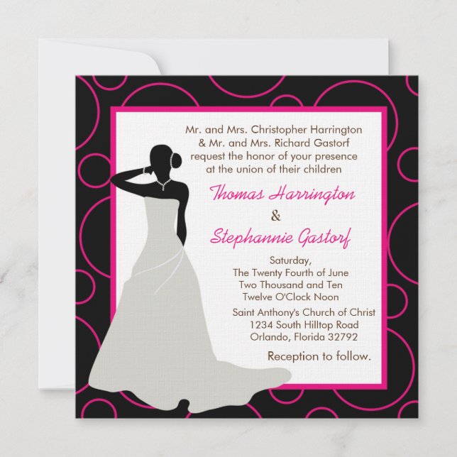 5x5 Black Pok-a-Dot Wedding Invitation (Front)