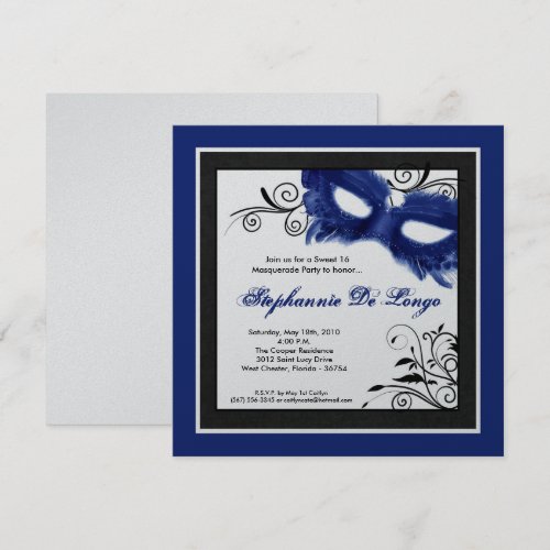 5x5 Blue Masquerade Mask 16 Birthday Invitation