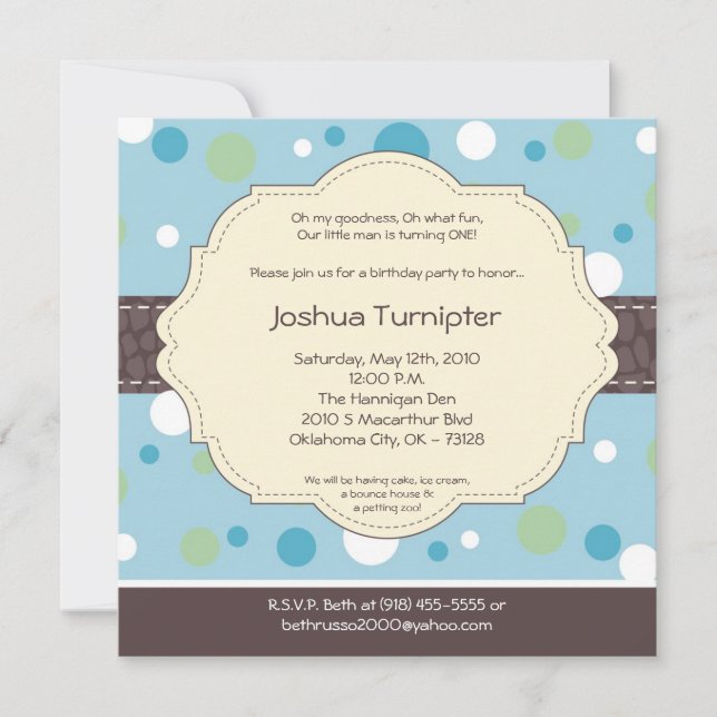 5x5 Boy Blue Polkadot Poke Birthday Invitation (Front)