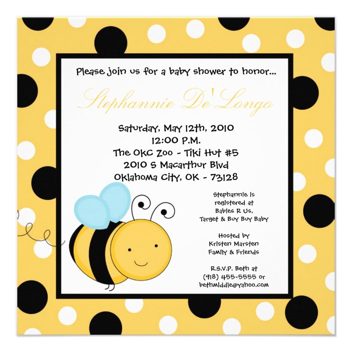 5x5 Buzzin Honey Bumble Bee Baby Shower Invitation