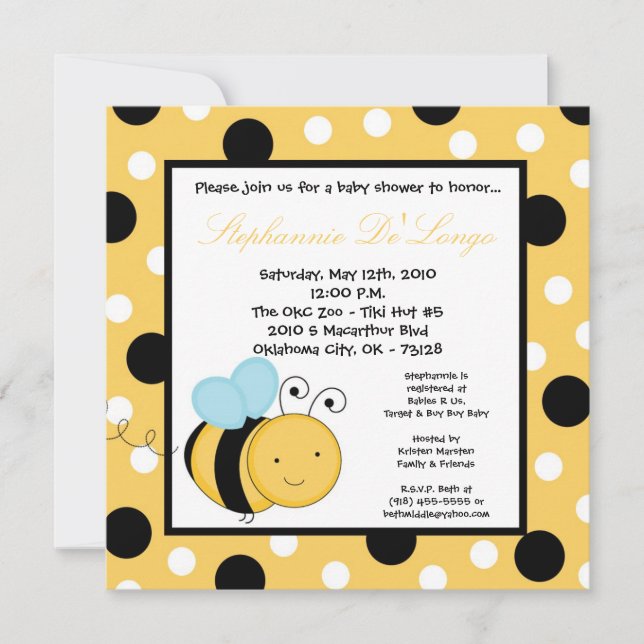 5x5 Buzzin Honey Bumble Bee Baby Shower Invitation (Front)