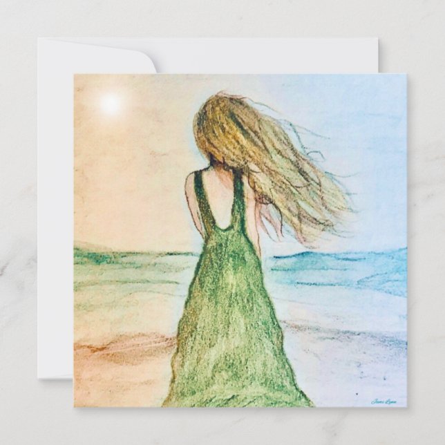 5x5 Card Girl on Beach art Print (Front)