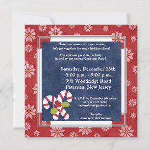 5x5 Christmas Holly on Candy Canes Invitation