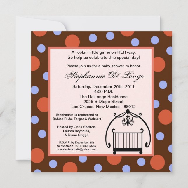 5x5 Crib Cradle Baby Bed Baby Shower Invitation (Front)