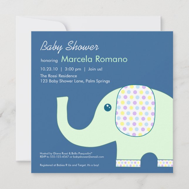 5x5 Elephant Baby Shower Invitations (Front)