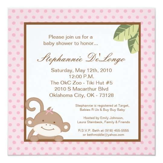 Pink Monkey Baby Shower Invitations 8