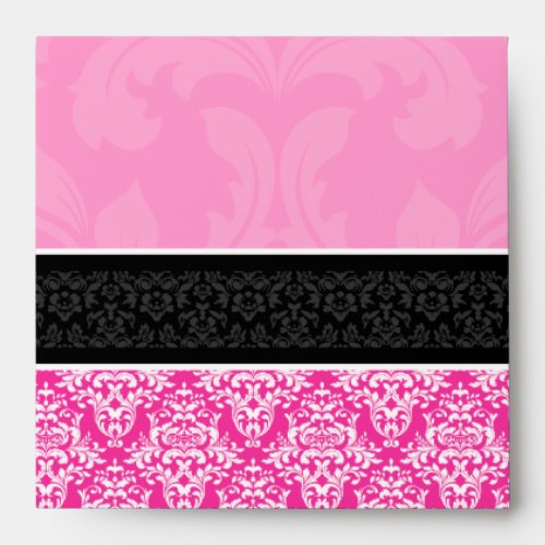 5x5 Half Hot Pink Black  White Damask Envelopes