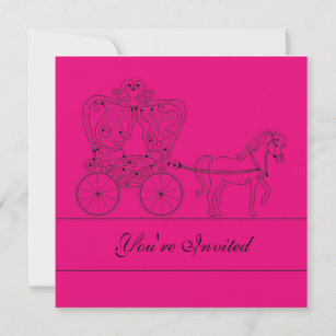 5x5 Hot Pink Carriage Wedding Invitation