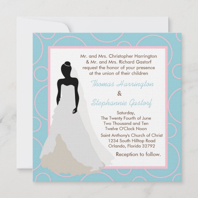5x5 Light Blue Pok-a-Dot Wedding Invitation (Front)