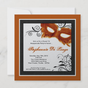5x5 Orange Masquerade Mask 16 Birthday Invitation