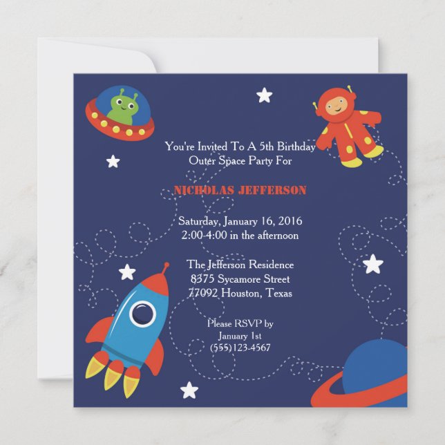 5x5 Outer Space Birthday Party Invitation (Front)