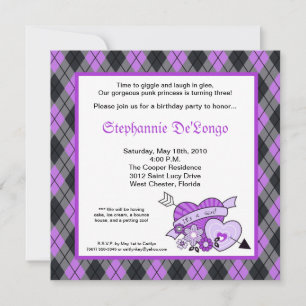 5x5 Punk EMO Rock Argyle Birthday Party Invitation