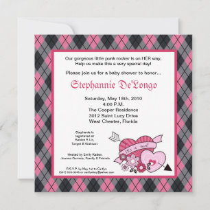 5x5 Punk EMO Rocker Argyle Baby Shower Invitation