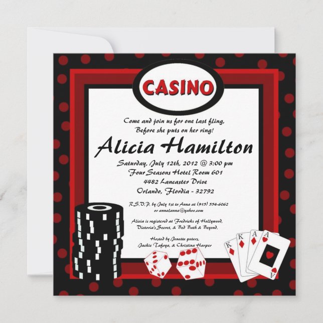 5x5 Red & Black Las Vegas Bachelorette Invitation (Front)