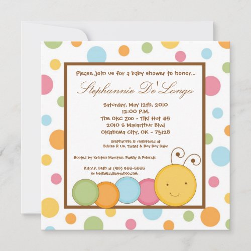 5x5 Spring Caterpillar Worm Baby Shower Invitation