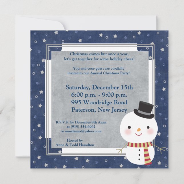 5x5 Top Hat Snowman Invitation (Front)
